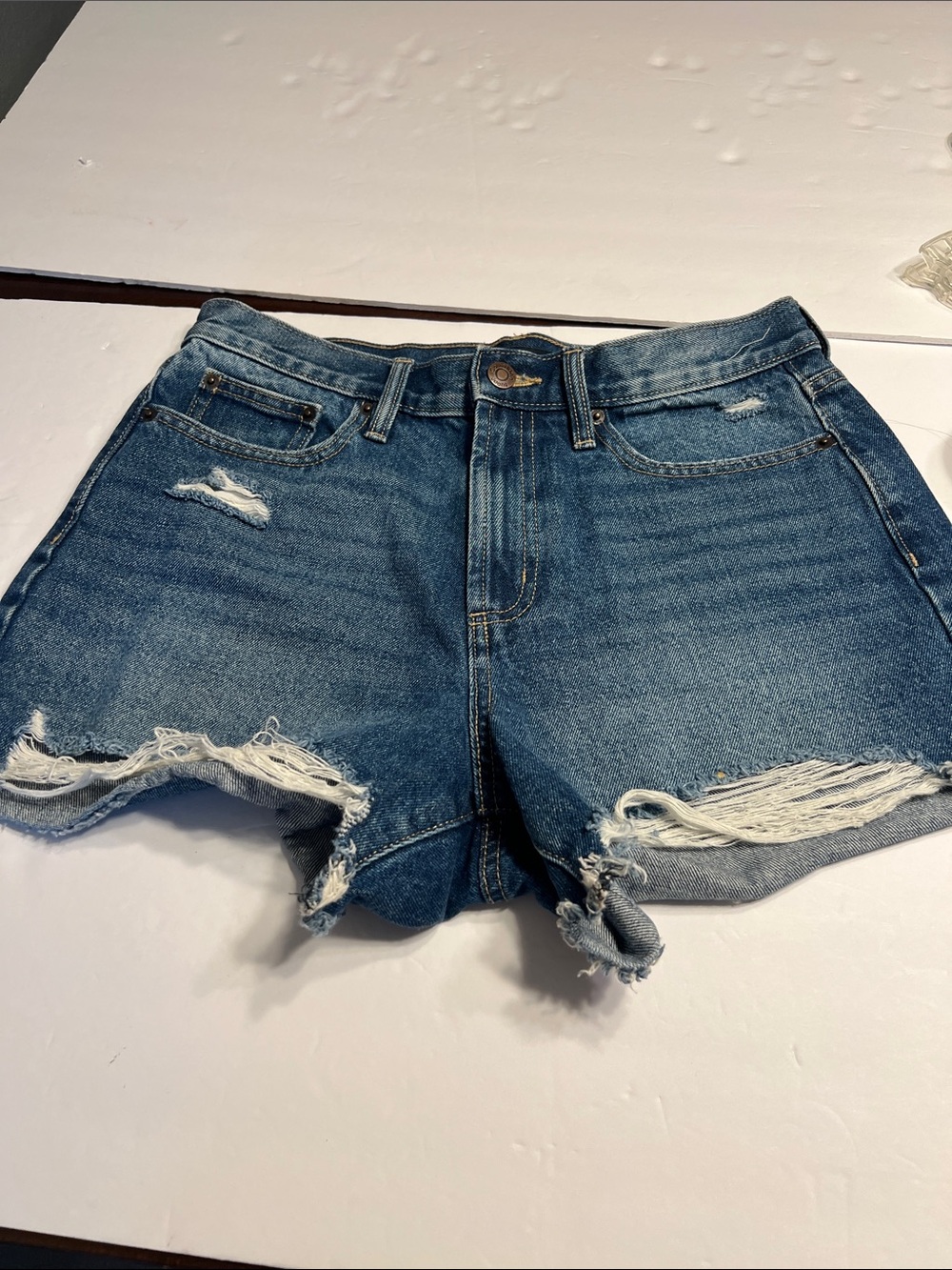 Calvin Klein Blue Distressed High-Rise Denim Cutoff Shorts